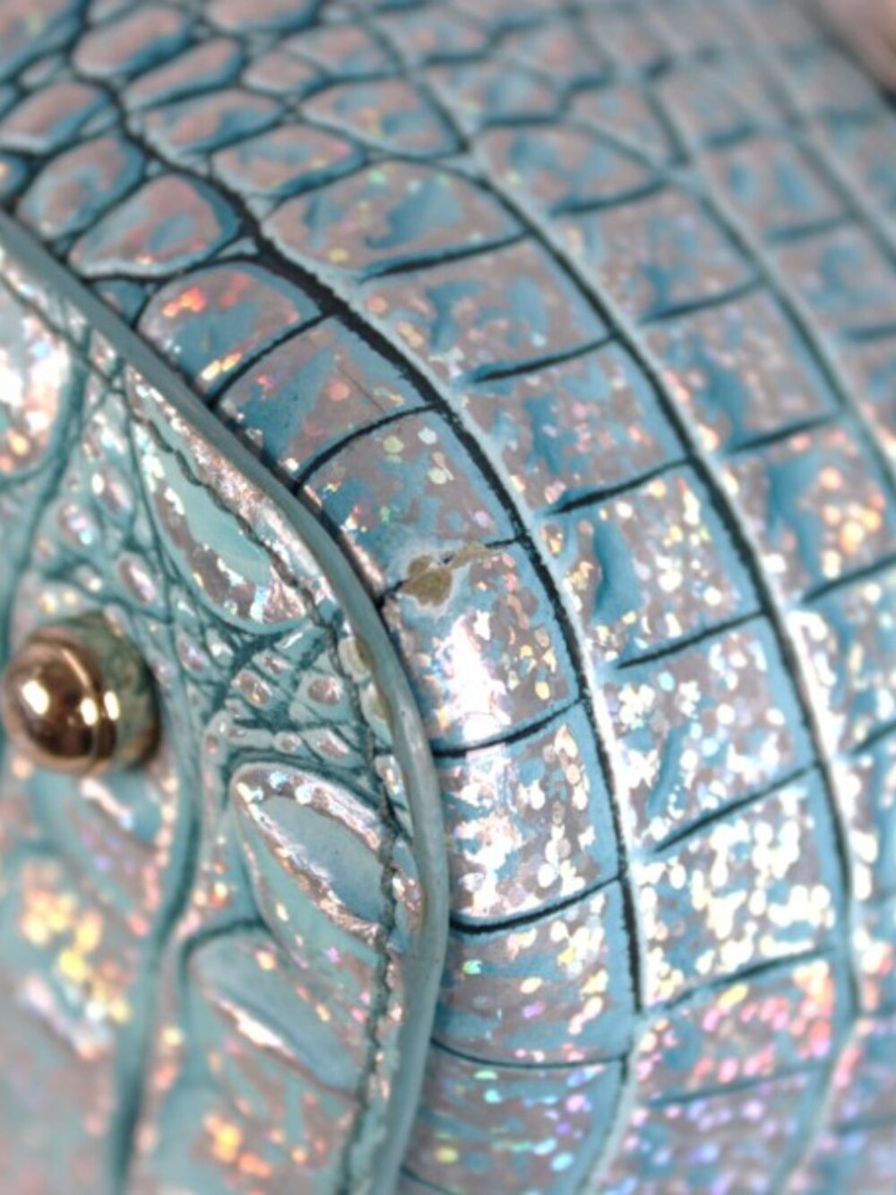Brahmin Baby Blue Iridescent Croc Embossed Leather Satchel Wallet Set - Picture 9 of 15